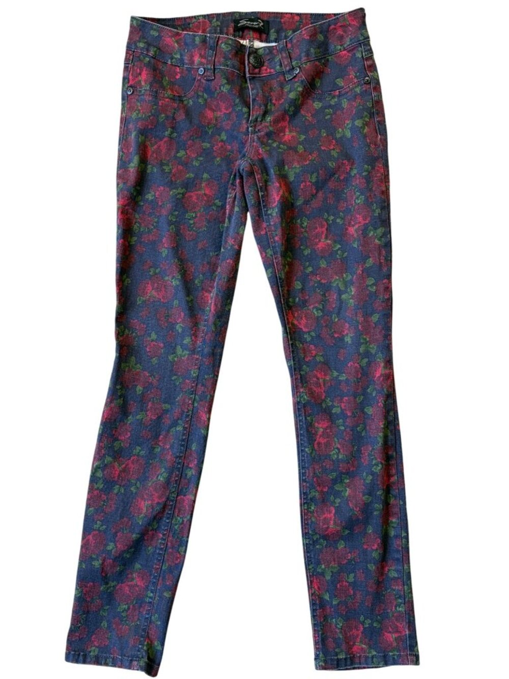 Seven7 Y2K McBling Whimsigoth Floral Jeans Womens 2 Low Rise Skinny Fairy Grunge